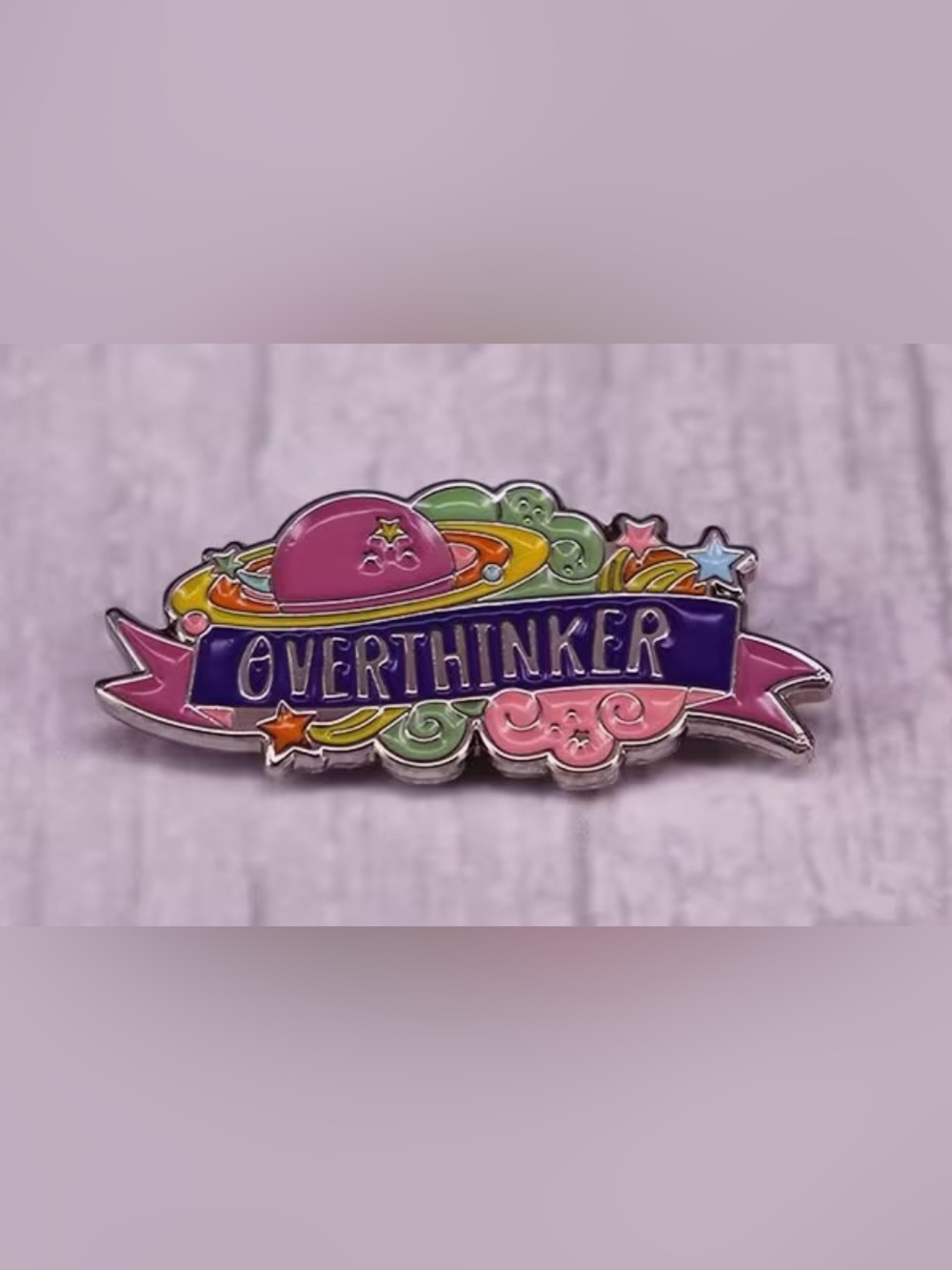 Overthinker Enamel Pin - Colorful Planet Design